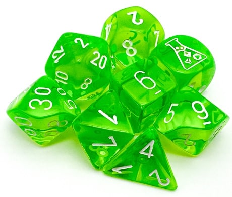 CHX30062 Lab Dice Rad Green/White Translucent 7pc Set image 0
